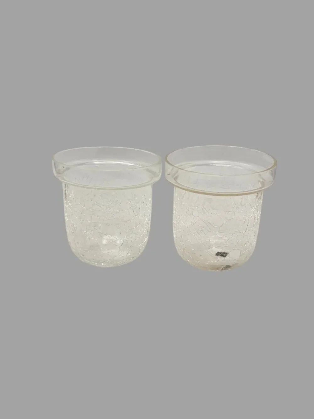 Vintage Pair Crackle Glass Votive Candle Holders Silver Metal Tripods India 6 In